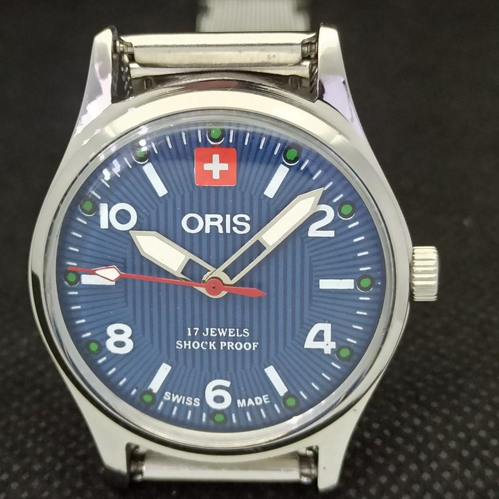 REFURBISHED ORIS WINDING SWISS MENS VINTAGE WRIST BLUE WATCH 558b-a296789-1