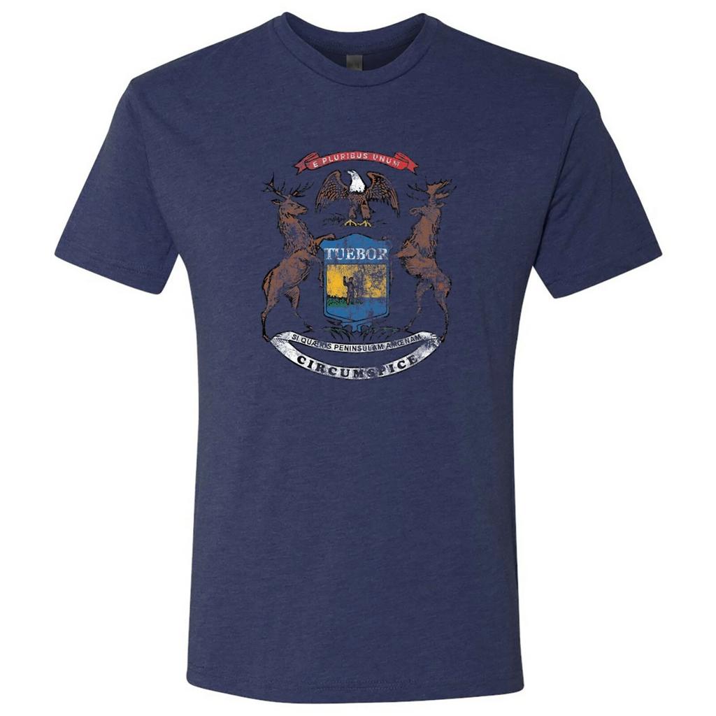 Michigan Flag State Pride Hometown Triblend Mens T-Shirt - Vintage Navy
