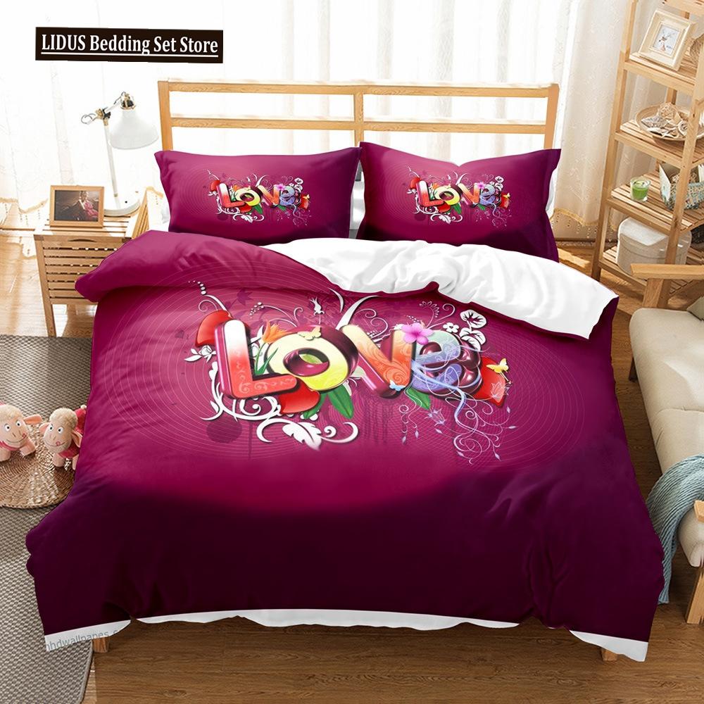 Love Duvet Cover Set Couple Hug Romantic Theme Tree Heart Shaped Polyester Comforter Cover King Full Size For Lover Bedding Set