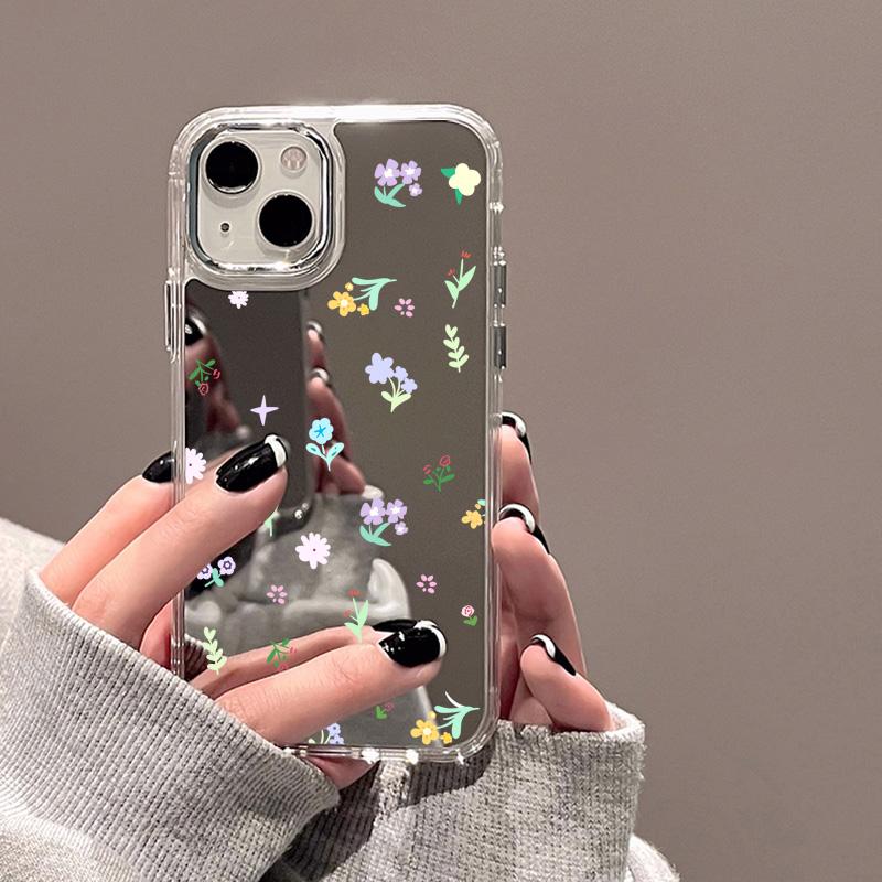 Rose Flower Phone Case For iPhone 16 Pro Case Funda iPhone 13 11 12 14 15 Pro Max Plus XR X XS Shockproof Make Up Mirror Cover