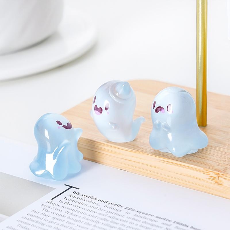 Halloween Luminous Landscape Ornament 6PCS Set Resin Ghost Statue Green Light Glow In Dark Fun Home Car DIY Decoration Gift