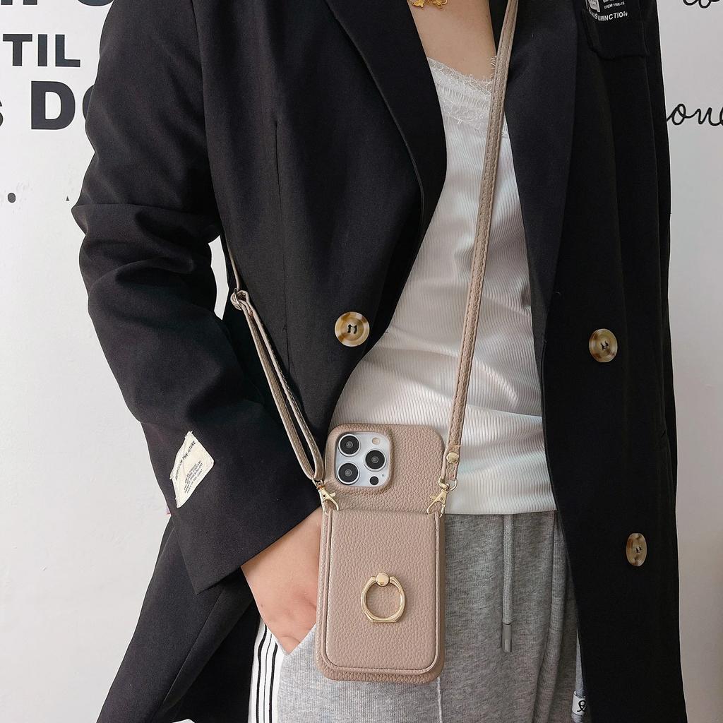 Ring Stand Phone Case For iPhone 17 Air 16 15 14 Plus 13 12 11 Pro Max Pocket Credit Card Holder Crossbody Lanyard Leather Cover