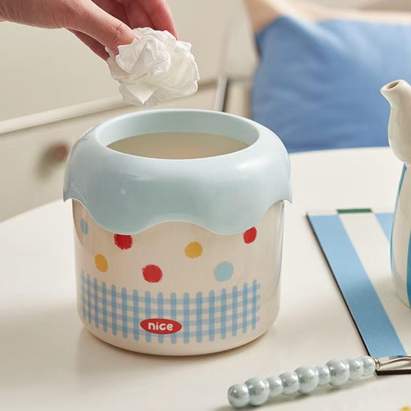 

Desktop Trash Can with Lid - Cute and Compact Office Mini Waste Basket синий