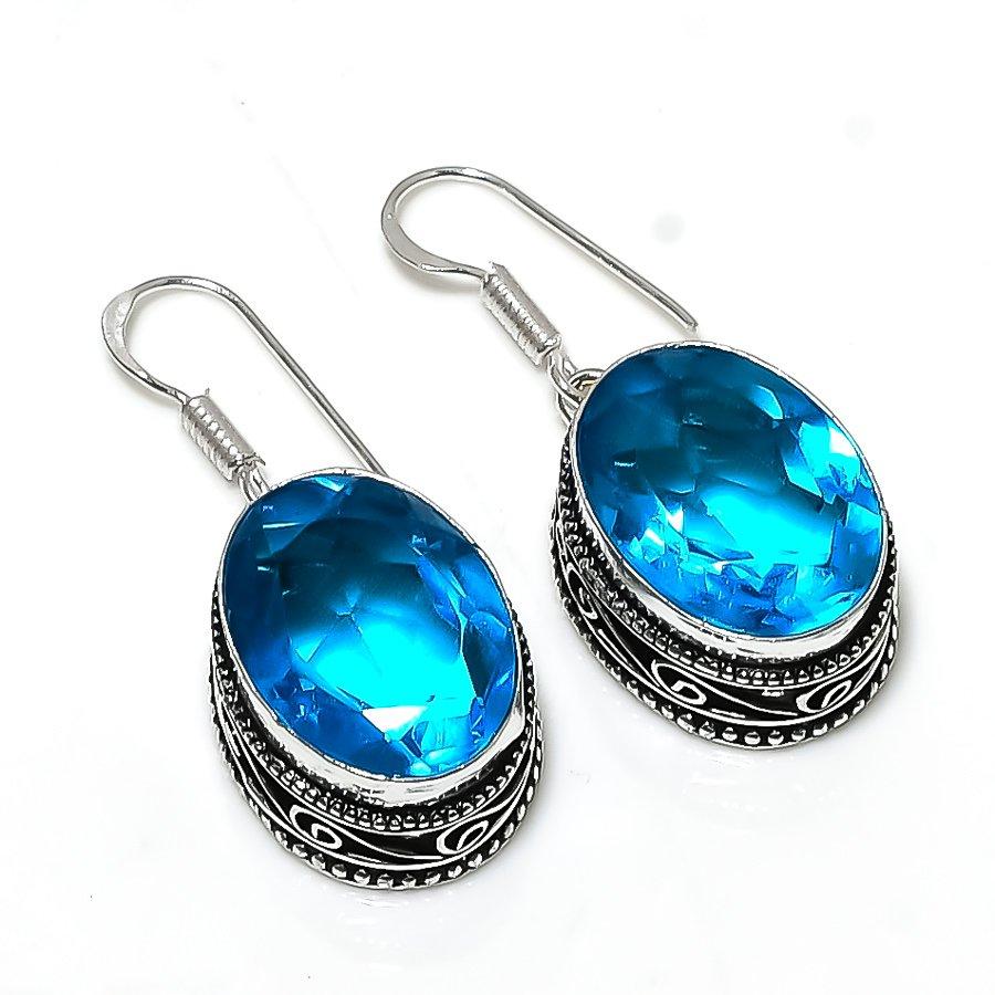 

Винтажные серьги ручной работы с синим топазом и драгоценным камнем в этническом стиле, 1,50 дюйма, VR-2254