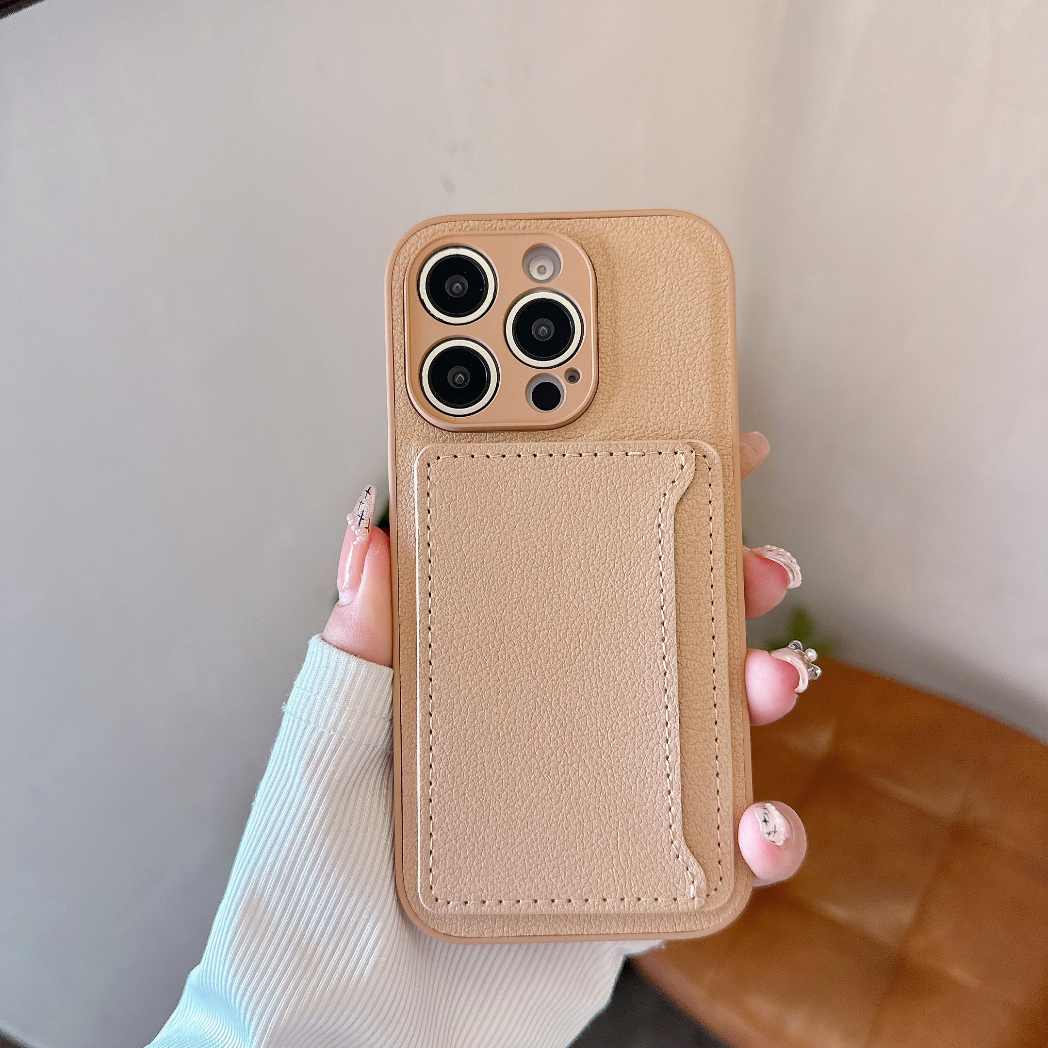 

Однотонний шкіряний чохол-гаманець із лічі для iPhone 16 15 14 13 12 Mini 11 Pro X XS XR Max 8 7 Plus Захисна кришка сумки для слота для карток For iPhone 14 Plus хакі