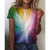 Women's T Shirt Basic Color Block Print Short Sleeve Regular Tops Round Neck Daily Weekend Yellow Red Blue Green Rainbow