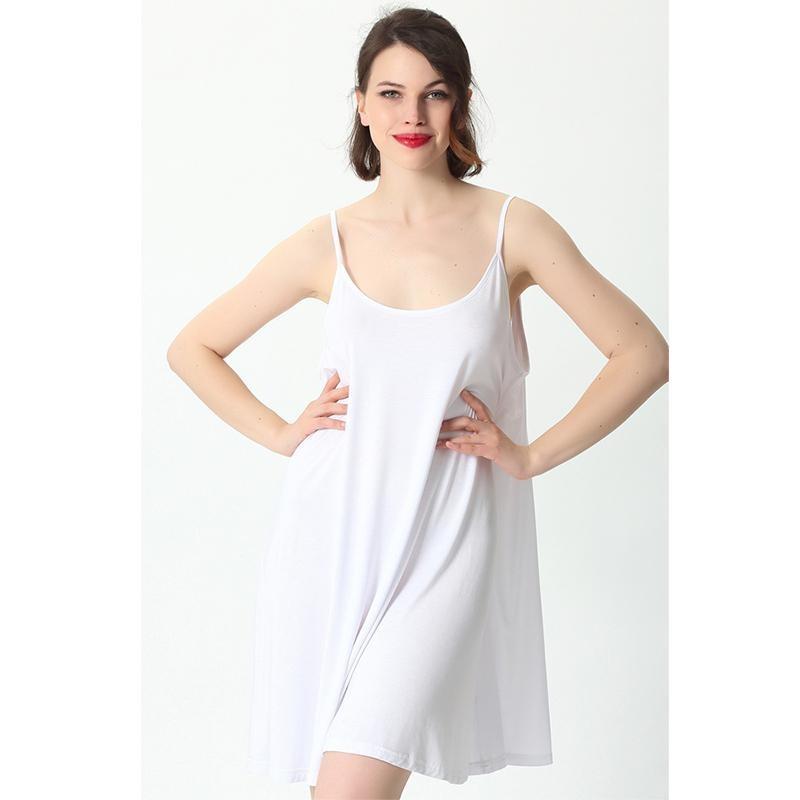 Women Nightgown Bamboo Cotton Stretchy Breathable Comfortable Sleepshirt Loose Strap Slip Dress Plus Size