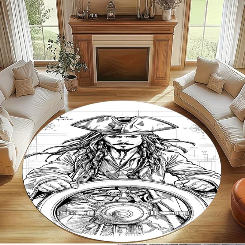 Captain Jack Sparrow Print Round Rug, Washable Floor Carpet, For Entryway Dorm Laundry Room Office Study, Home Decor Birthday Christmas Gift