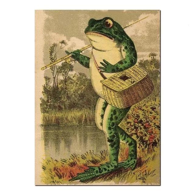 Tablou pe Pânză Desen Animat Broască Banjo Postere și Imprimeuri Animale Vintage Amuzant Artă de Perete pentru Creșă Imagine pentru Living Decor Acasă