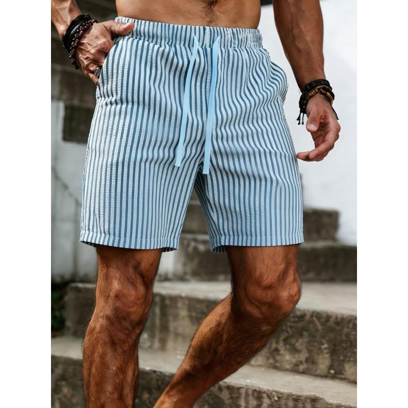 Herren-Frühlings- und Sommer-Streifenshorts mit Seitentaschen und Kordelzug, Strandhose, Pyjama und Jogginghose 5XL gray