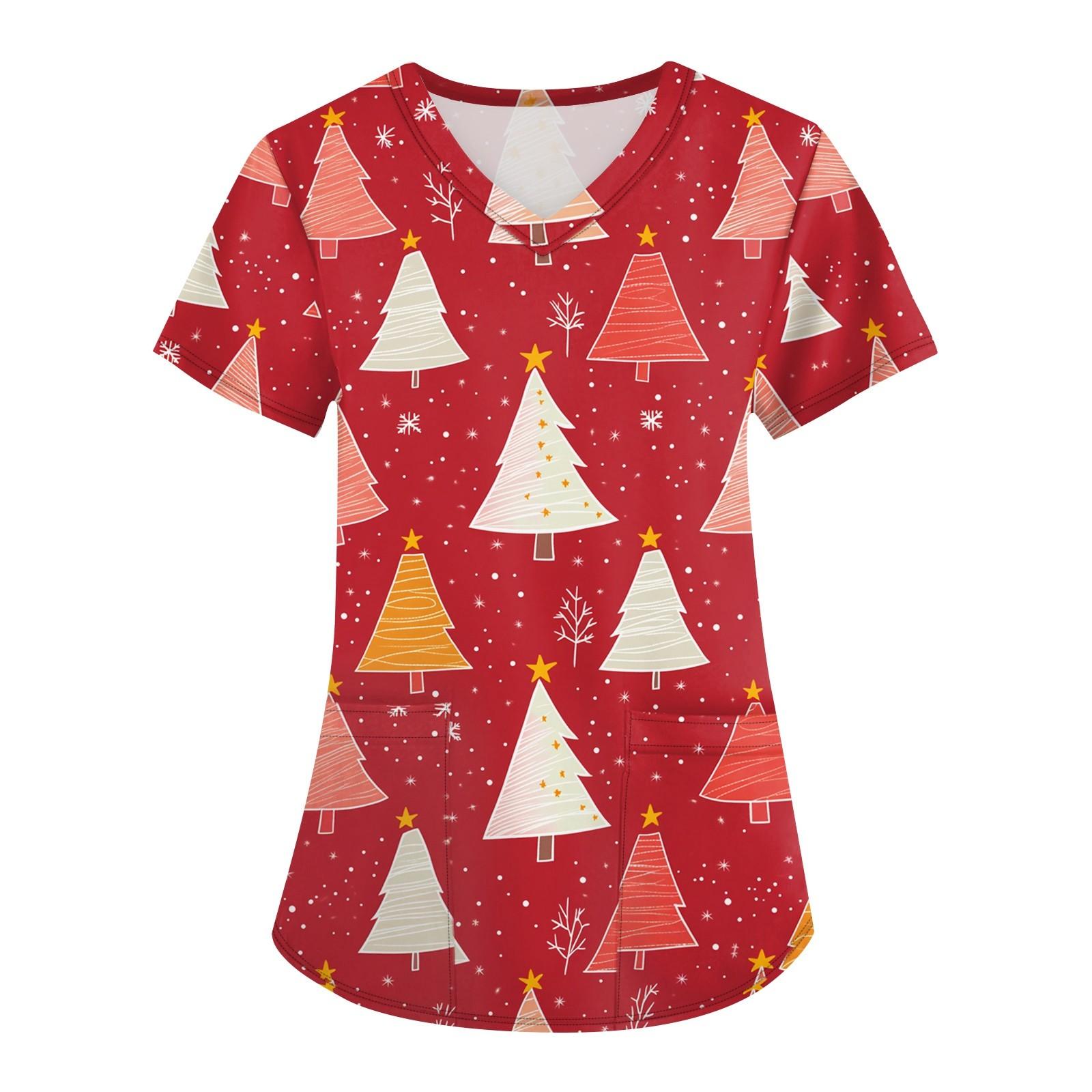 

Женская модная футболка с короткими рукавами и v-образным вырезом с принтом, маленькая рабочая футболка с карманами M красный