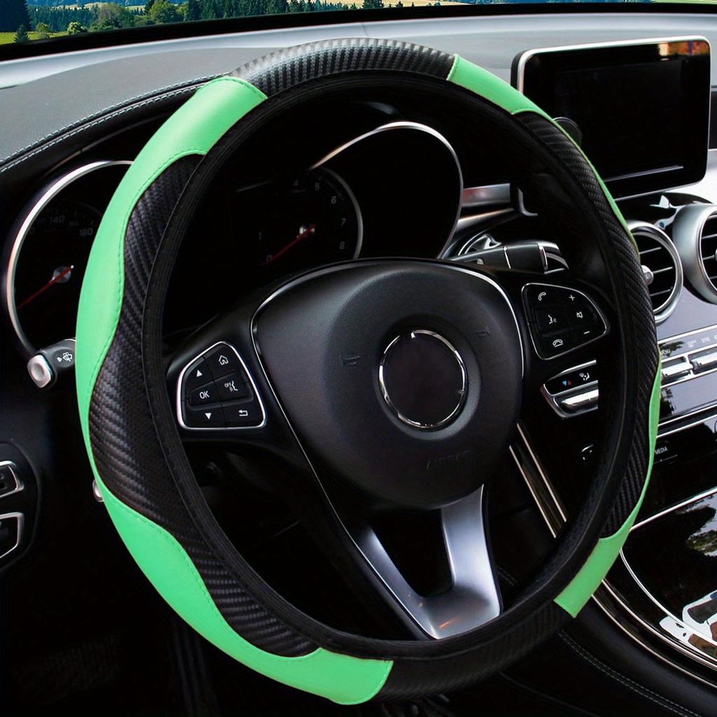 14.57-14.96inch Premium Carbon Fiber PU Leather Car Steering Wheel Cover - Non-Slip, Wear-Resistant, No Inner Ring, Ergonomic Design