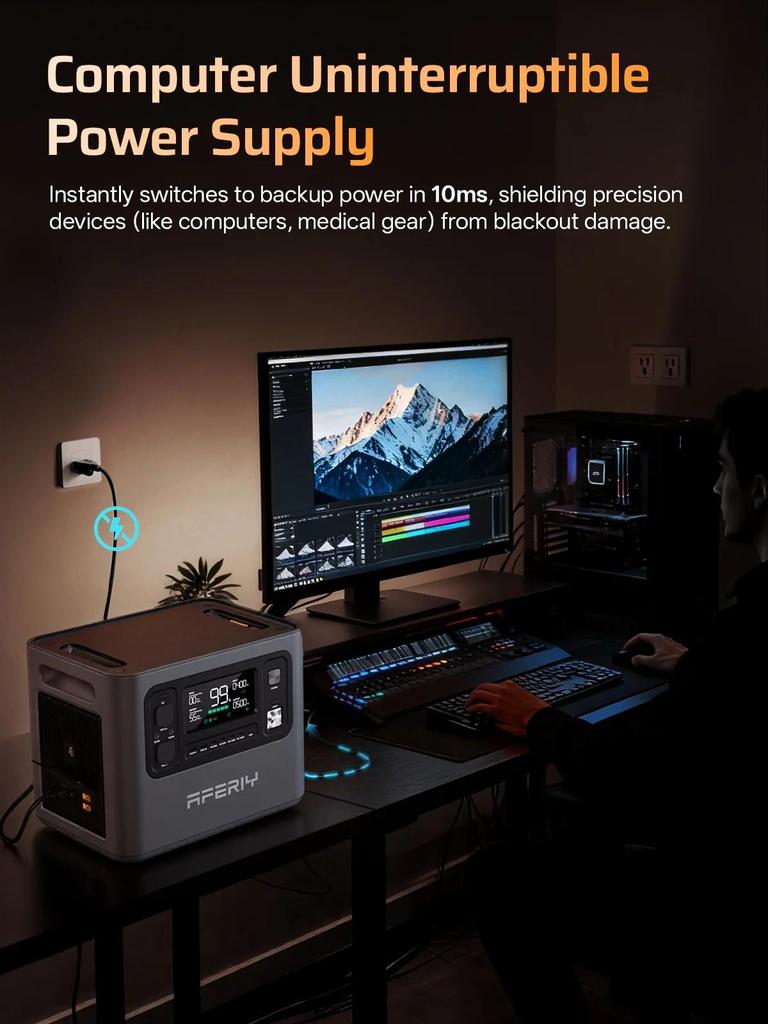 AFERIY P280 Tragbare Powerstation, 2800W AC-Ausgang, 2048Wh LiFePO4-Batterie, 13 Ausgangsanschlüsse, Smart App-Steuerung & 10ms USV-Backup