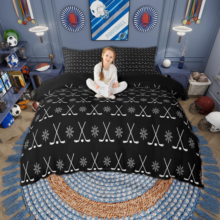 Homewish Sports Theme Duvet Cover Set For Boys Girls Basketball Ice Hockey Bedding Set Football Soccer Bedroom Set Room Decor