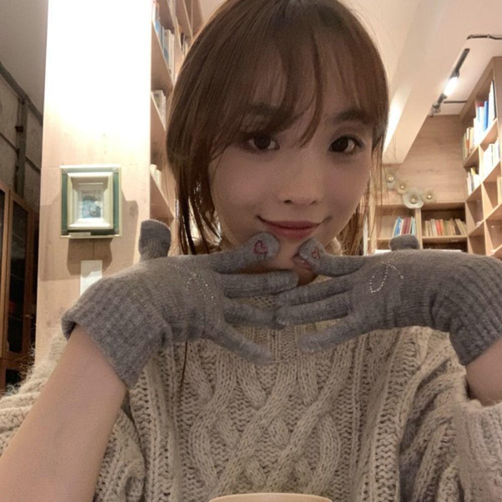 Warm Bow Rhinestone Gloves Thicken Winter Gloves Fashion Knitted Gloves  Girls