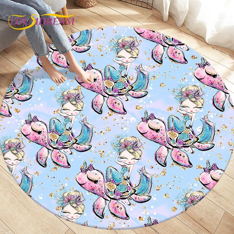 Cute Ballet Girl Ballerina Cartoon Round Area Rug,Carpet for Living Room Bedroom Sofa Playroom Decor,kid Play Non-slip Floor Mat