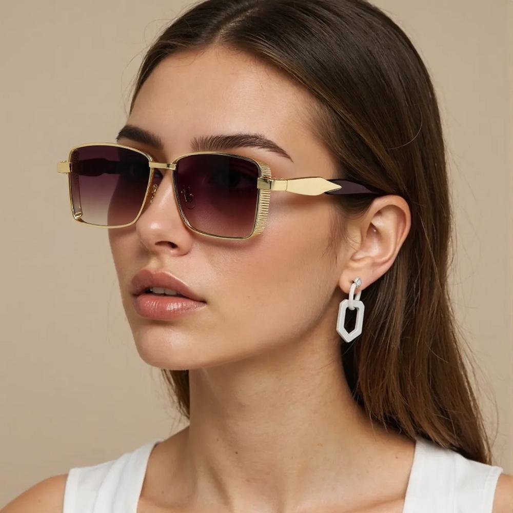 New In Sunglass For Women Square Sun Glasses Frame Geometric Sense Fashionable Accessories Metal Details Elegant Style