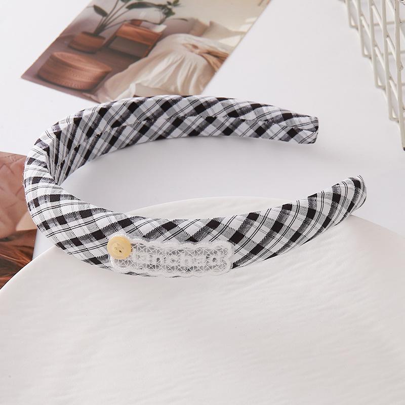 Korean Style Luxury Plaid Sponge Headband for Women - Non-Slip, High Skull Top