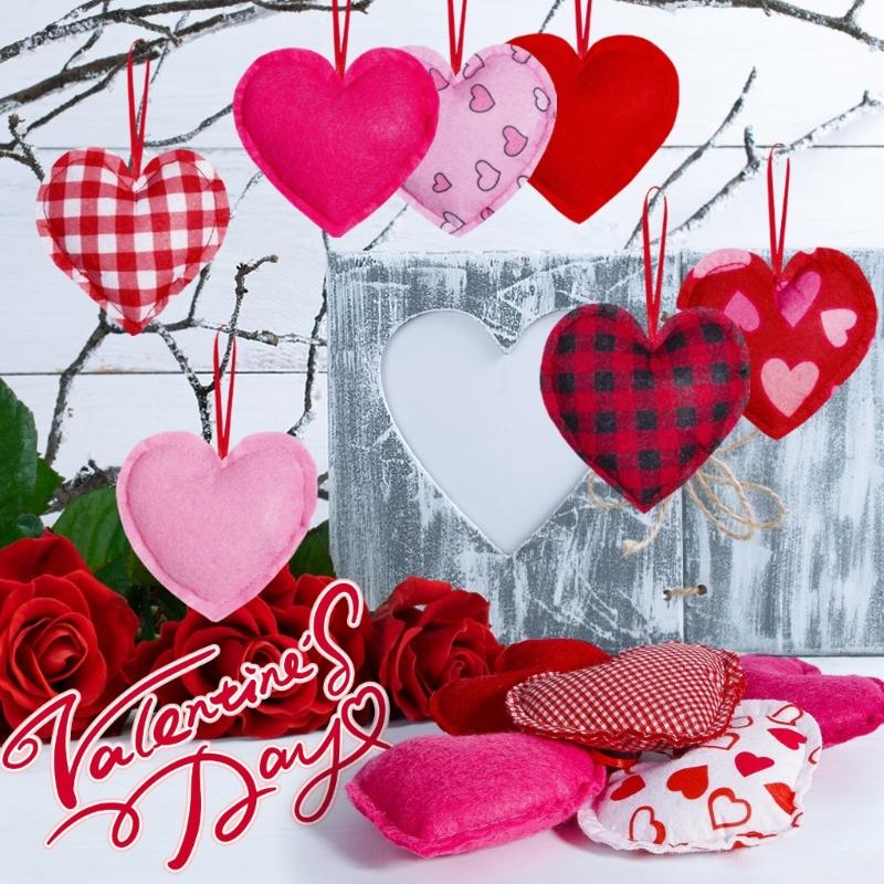 Pack of 12 Plaids Check Fabric Heart Shape Hanging Ornaments Pendants for Valentines Day Wedding Decors Party Supplies