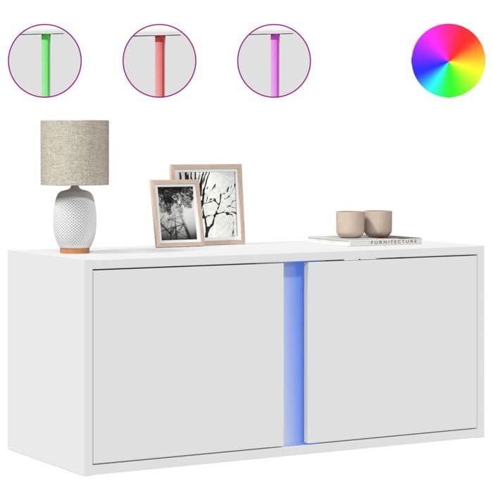 VidaXL Meuble TV mural avec lumières LED blanc 80x31x35 cm, meuble TV suspendu au mur, unité TV flottante, support TV mural, 852257