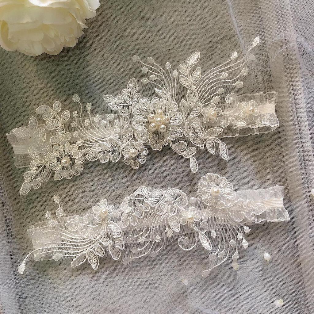 Wedding Dress Decoration Leg Ring Stockings Garters Bride Leg Garter Sexy Lace Women Socks Ring Thigh Bands With Blue Pearl