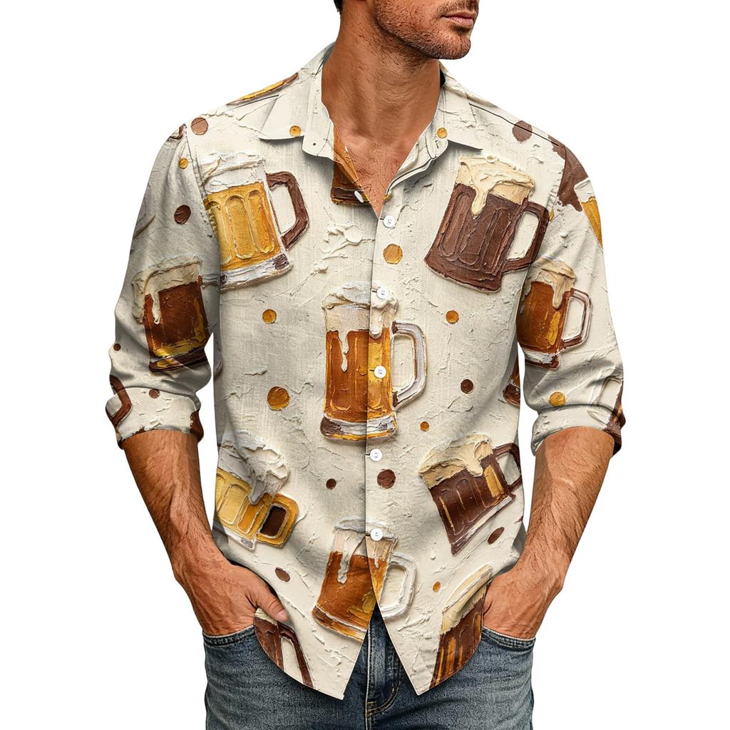 Men’s Loose Fit Lapel Collar Long Sleeve Shirt Vintage Casual Button Down Top Breathable Relaxed Fit for Daily Commuting and Outdoor Activities
