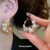 Silver Needle Light Luxury Imitation Pearl Diamond Flower Earrings, Exquisite Retro Temperament Fashion Advanced Earrings for Women