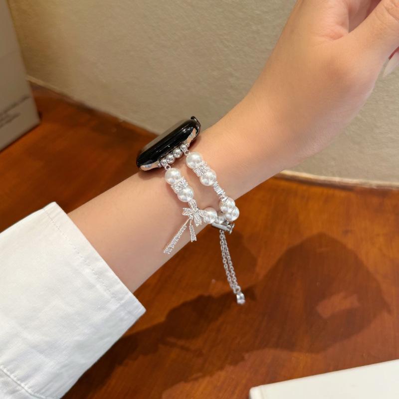 Pearl Bow Watch Band for Apple S11, SE, iWatch 109876, Huawei GT6, Xiaomi 9Pro