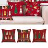 6 Pieces Merry Christmas Throw Pillow for Case Colorful Xmas Tree Star Stripes Printed Linen Cushion Cover for Holiday Sofa