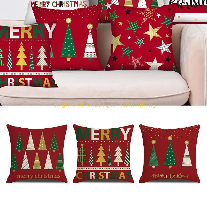6 Pieces Merry Christmas Throw Pillow for Case Colorful Xmas Tree Star Stripes Printed Linen Cushion Cover for Holiday Sofa China Mainland 2370₽