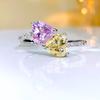 Luxuriöser offener Ring in Herzform, Rosa, mit hochkohlenstoffhaltigem Diamant, Modeschmuck für Damen