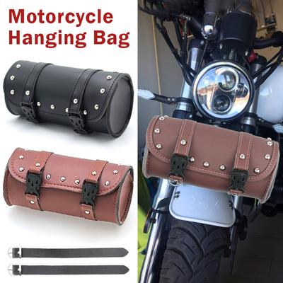 Bolsa de herramientas universal de cuero PU para motocicleta, impermeable, para manillar de horquilla delantera, kit de herramientas, rollo vintage, barril de almacenamiento colgante