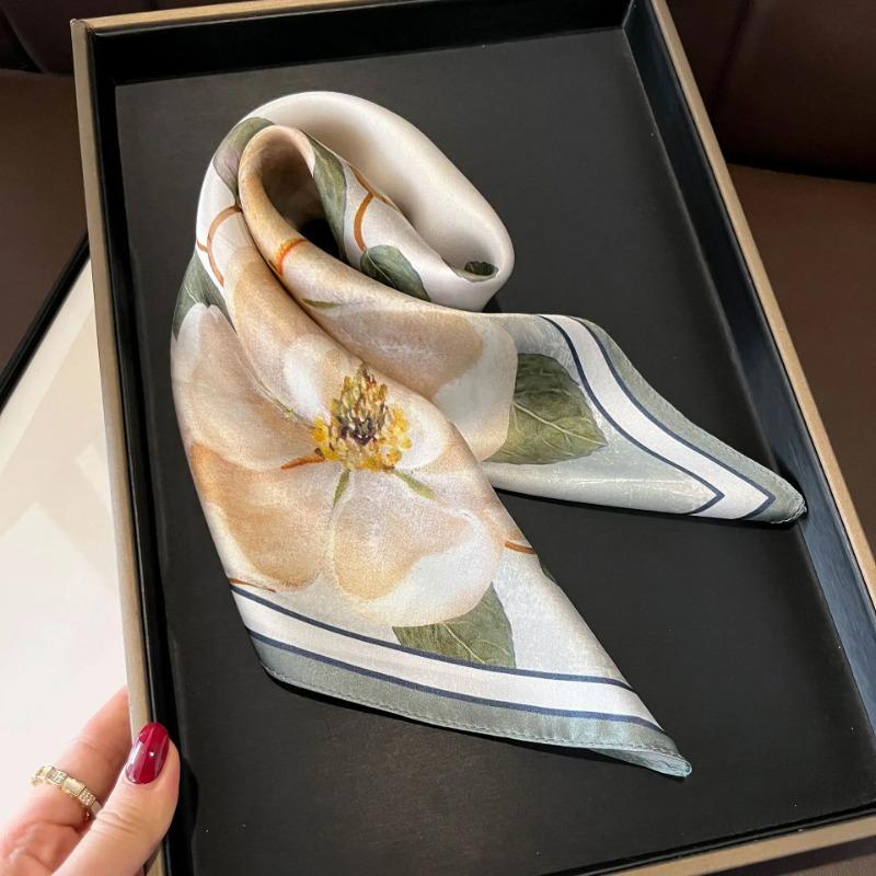 100% Natural Real Silk Scarf Women Shawl Neckerchief Female Poncho Headband New Bandana Square Scarves Wrap Kerchief Hijab 2024