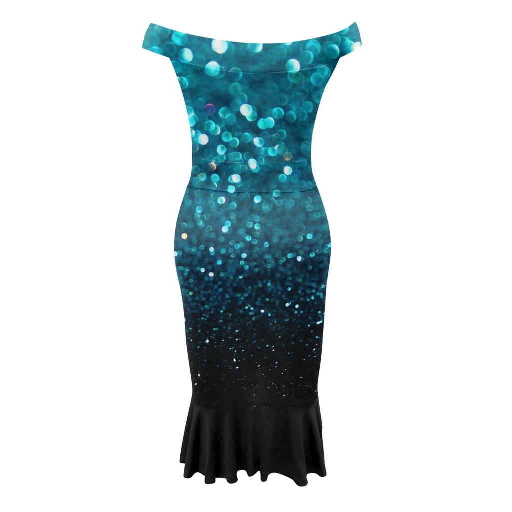 Women's Casual Party Dresses Flower Print Irregular Hem One Shoulder Sexy Backless Mermaid Dress