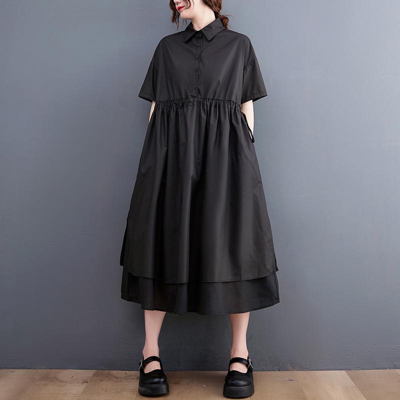 2022 Summer Korean Plus Size Plaid Waist-Gathering A-Line Dress