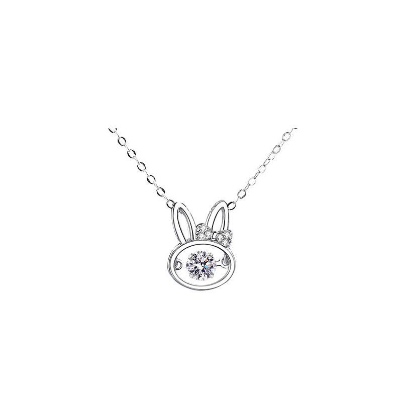 925 Sterling Silver Beating Heart Rabbit Necklace for Women - Zodiac Theme, Cool New Year Style, Cute Lively Clavicle Chain