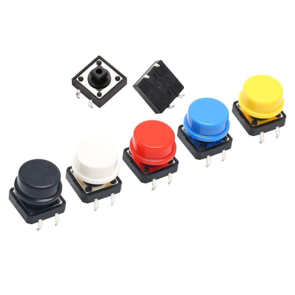 Tactile Push Button Switch Momentary 12*12*7.3MM Micro Switch Button with Knob White Black Yellow Blue Red Kit 12x12x7.3mm