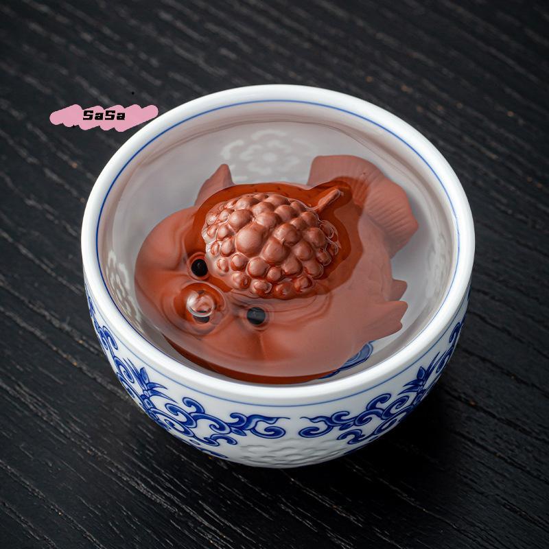 1Pcs Purple Clay Red Mud Tea Pet Bubble Fish Teaset Accessory Small Spitting Fish Table Ornament for Tea Ceremony