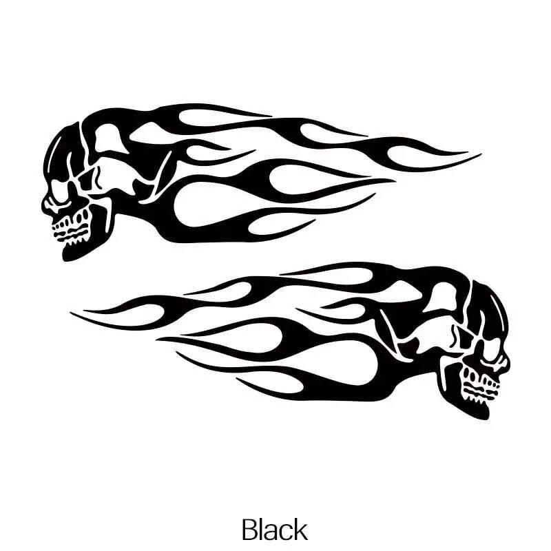 

2 шт. Наклейки на автомобиль с эмблемой «Череп и пламя», модная водонепроницаемая виниловая наклейка, аксессуары для украшения автомобиля, наклейка для авто S