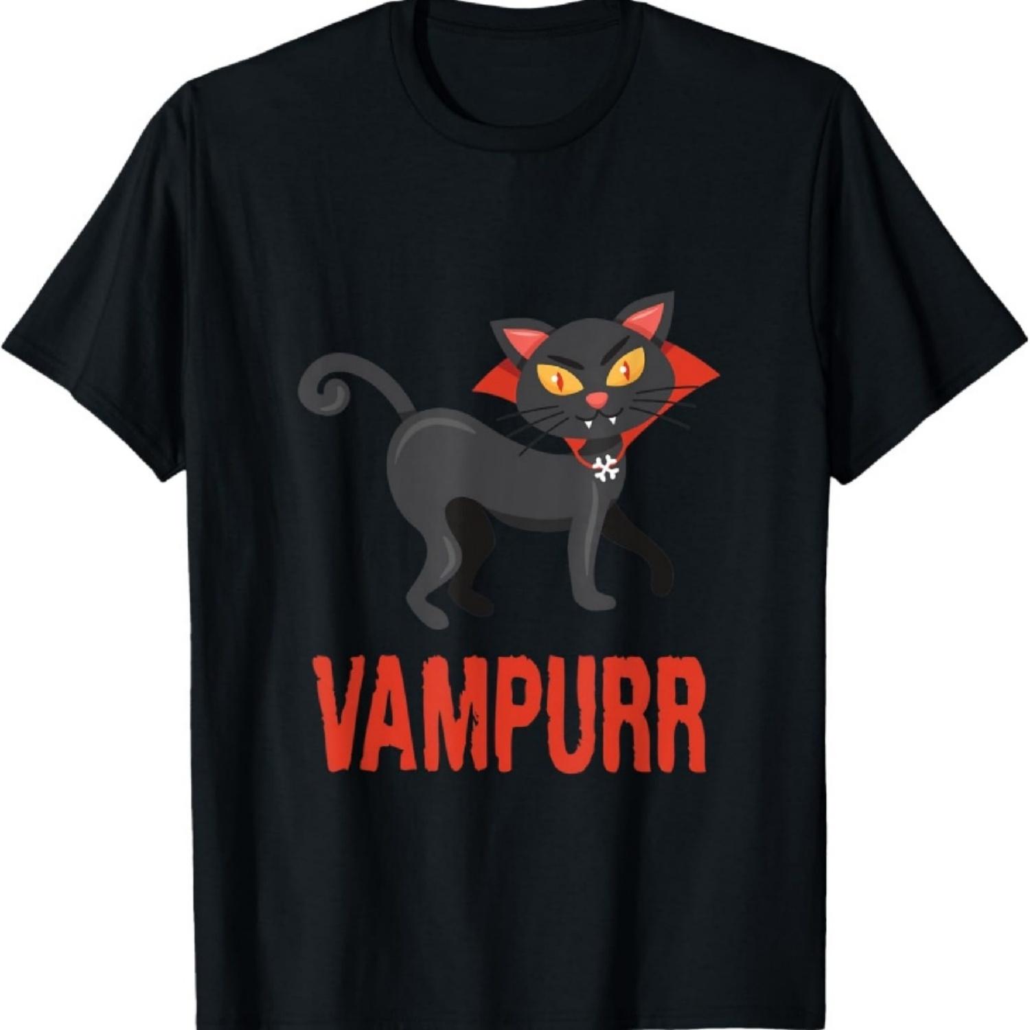 

Vampurr Cat Funny Halloween Costume Vampire Kitten Dracula T-Shirt1 XXXXXL чёрный