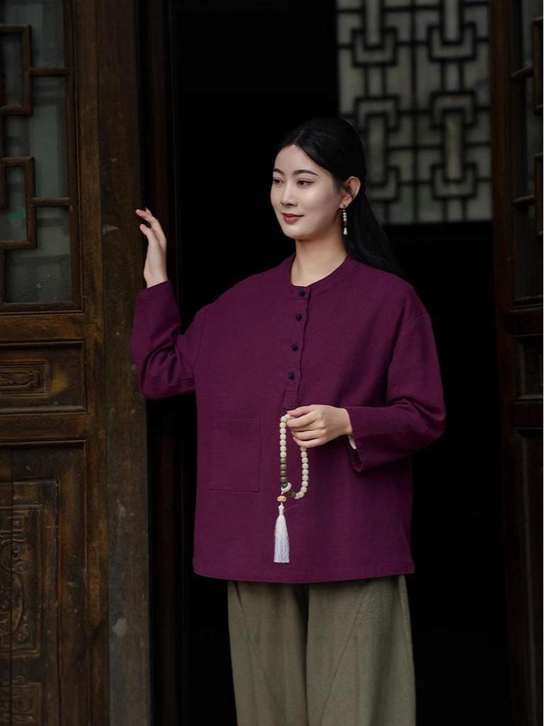 Women's Spring-Summer Ramie Zen Practice Top - Chinese Retro Style