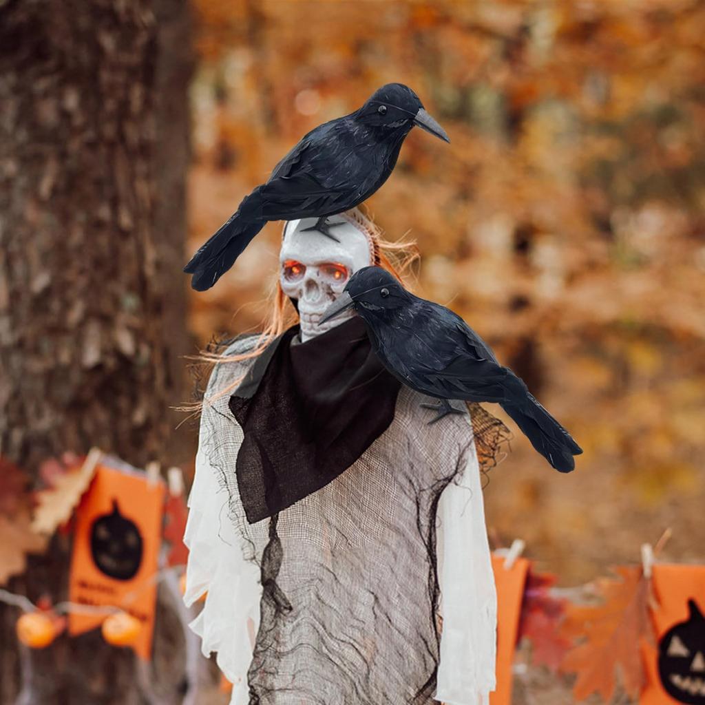 Realistic Halloween Decorations, Lifesize Black Feathered Crow For Home Garden Yard Decor, Artificial Bird Simulation Crow Halloween Party Props