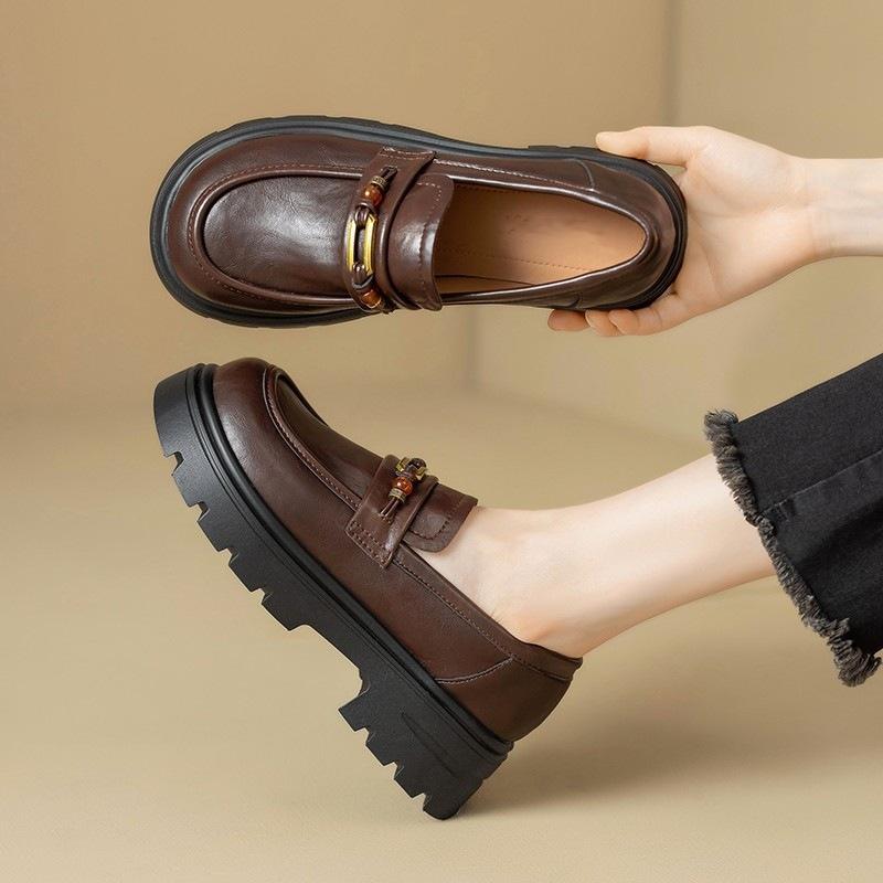 Cowhide Version~ Loafers Women's Autumn New Fashionable Small Man Platform Commuting British Style Small Leather Shoes Comfortable Single Shoes