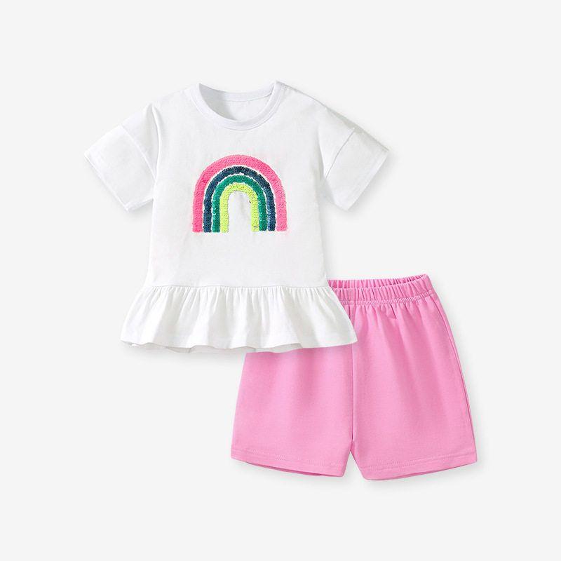 Little Maven Summer New Girls  Suit Cute Rainbow Children s Clothing European and American Pure Cotton Girls  Suit 2012 2Y (90cm)