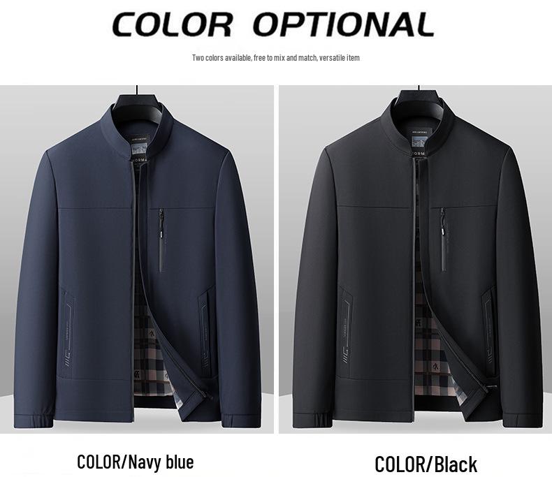 Jipusha Men's Spring/Autumn Casual Stand Collar Jacket for Middle-aged Men