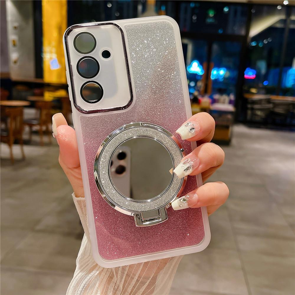 Mirror Glitter Case For Samsung A32 A52 A72 A13 A33 A53 A73 A15 A35 A55 A14 A34 A54 A24 A25 Soft Stand Holder Bracket Mag Cover