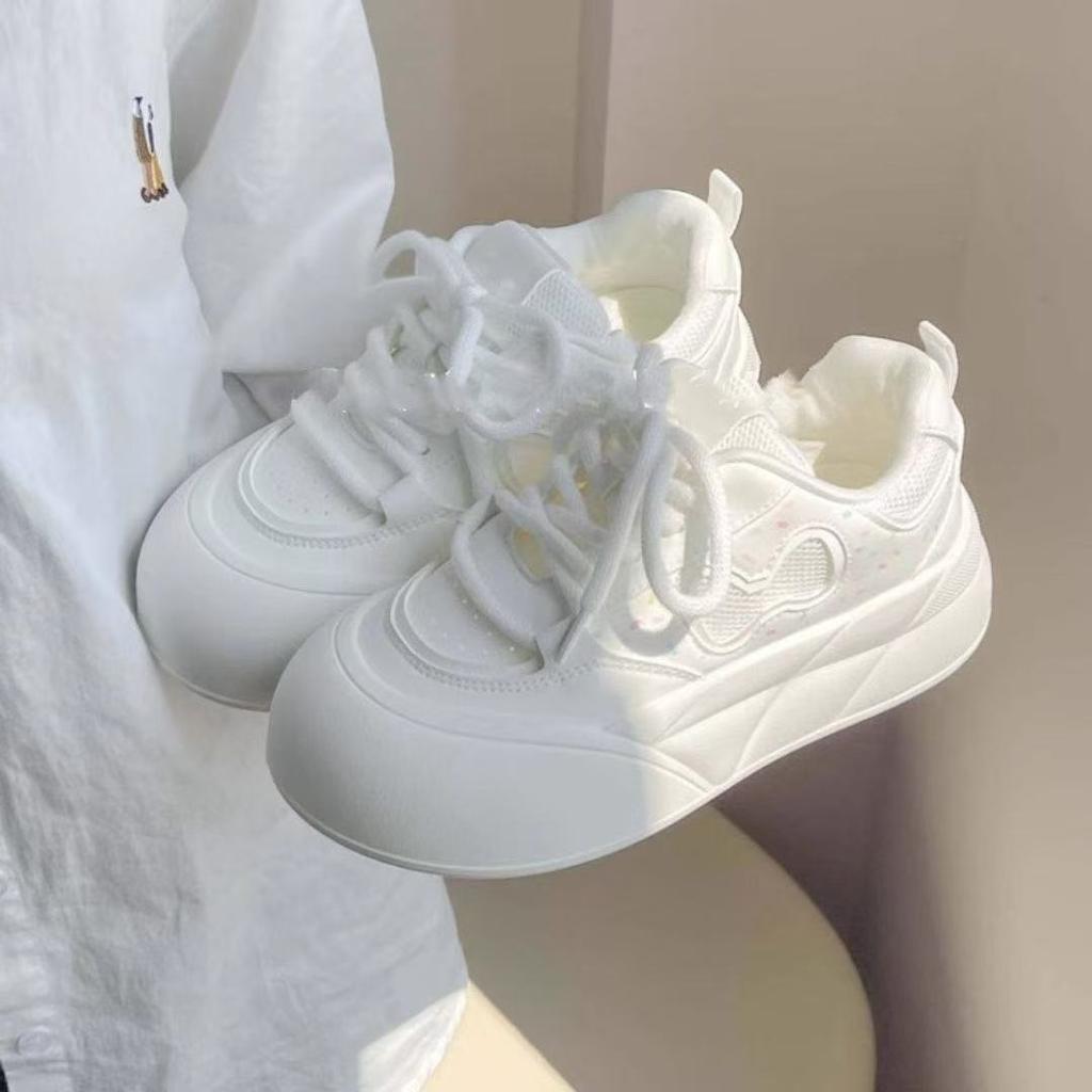 Summer mesh breathable bread shoes women's new platform white shoes original niche versatile sports board shoes
