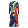 Women Fashion Print Casual Long Sleeve  Loose Knee-Length Dresses