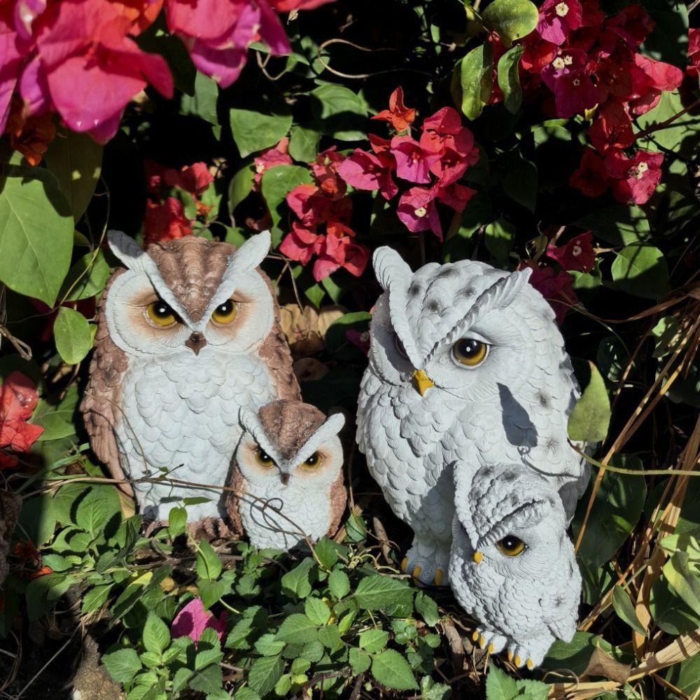Miniature Decorative Ornament Resin Owl Statue Creative Simulated Animal Bird Sculpture Waterproof Vivid Owl Figurines Flowerpot