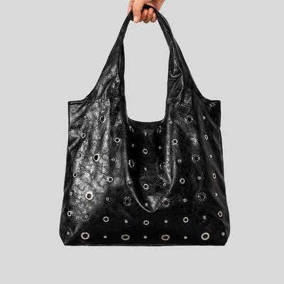 Niche Design Riveted Large Capacity Tote Bag Vintage Soft Leather Shoulder Tote Hobo Bag